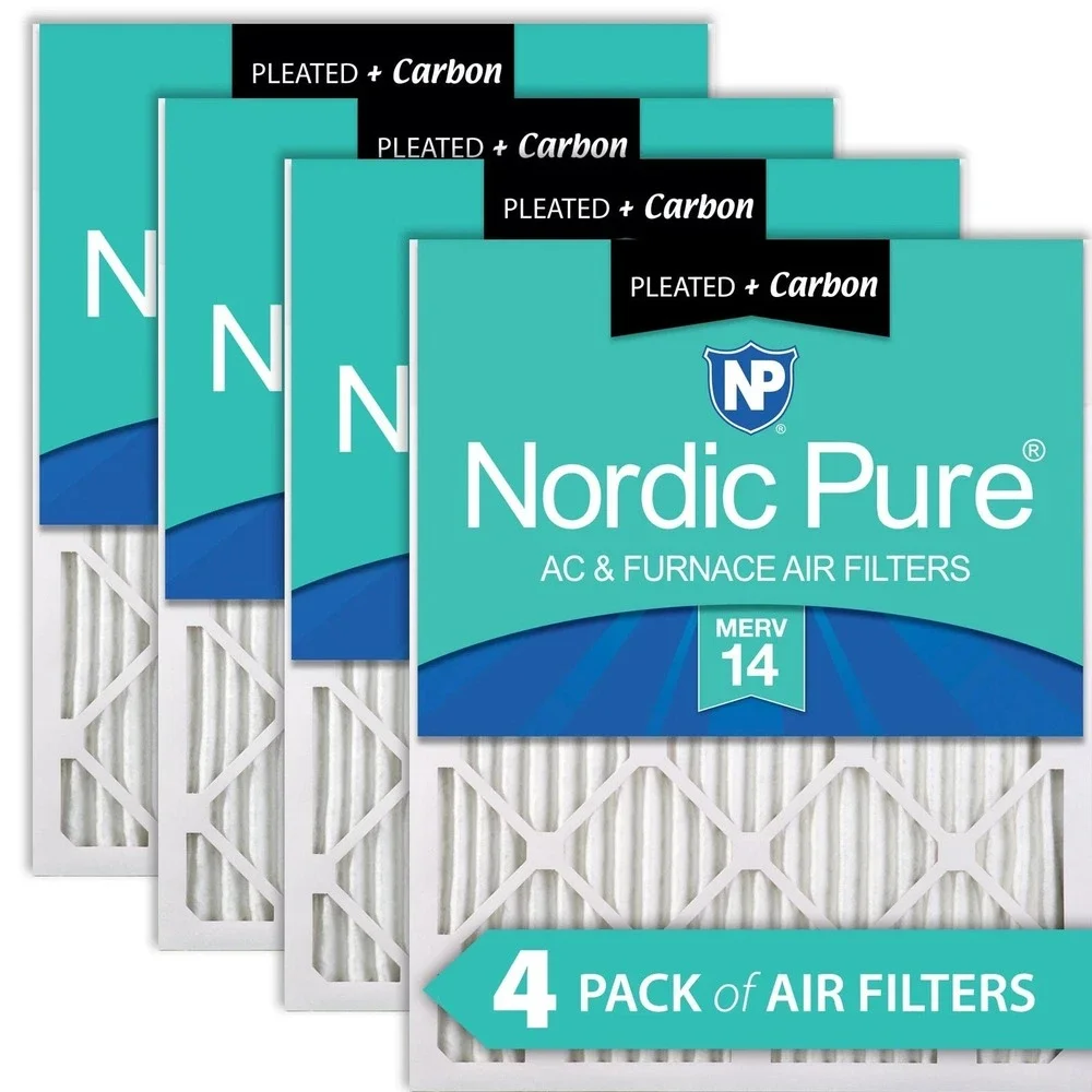 Nordic 10x20x1 (9_1/2x19_1/2) Pleated Air Filters MERV 14 Plus Carbon 4 Pack NEW